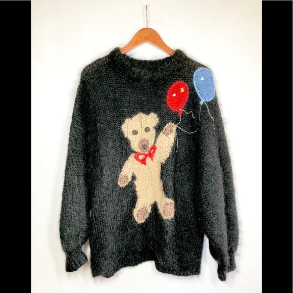 Vintage Sweaters - Brigid Foley “Teddy Bear Balloons” Mohair Sweater
